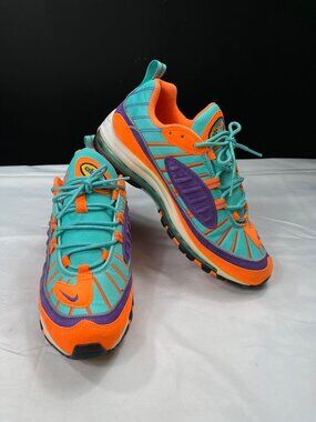 Nike mens orange Purple and Turquoise Air Max 98 Size 10.5 SKU 7308